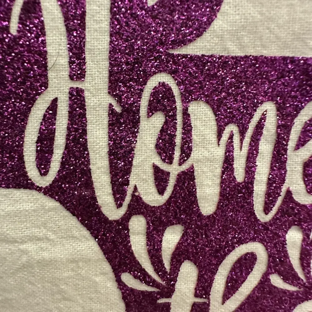 Handmade Custom Flower Sack Towel HTV Purple Cow Home is Where the Herd Is